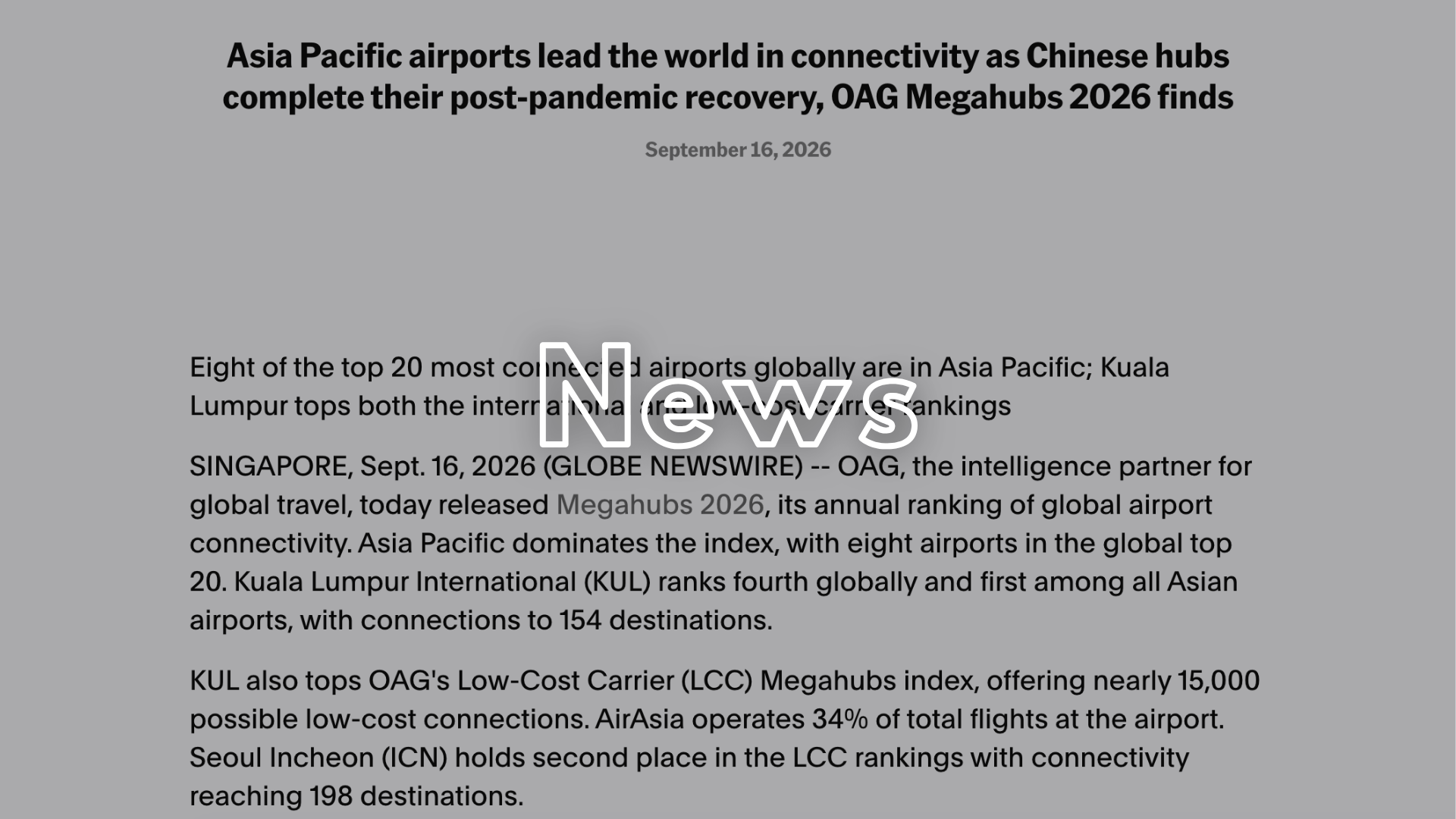 【2026年版】クアラルンプール国際空港が世界4位・アジア1位を獲得｜LCC接続性は世界1位