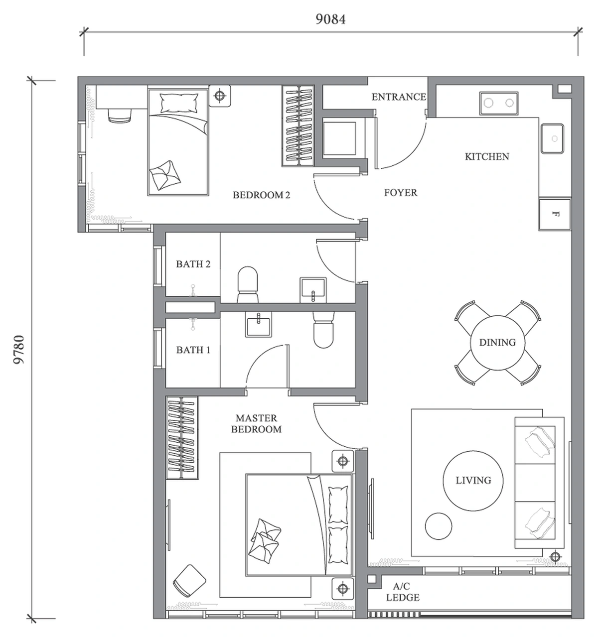 【2026年完成予定】River Park Bangsar South (リバー・パーク・バンサー・サウス) TYPE A2 間取り図 / Floor plan
