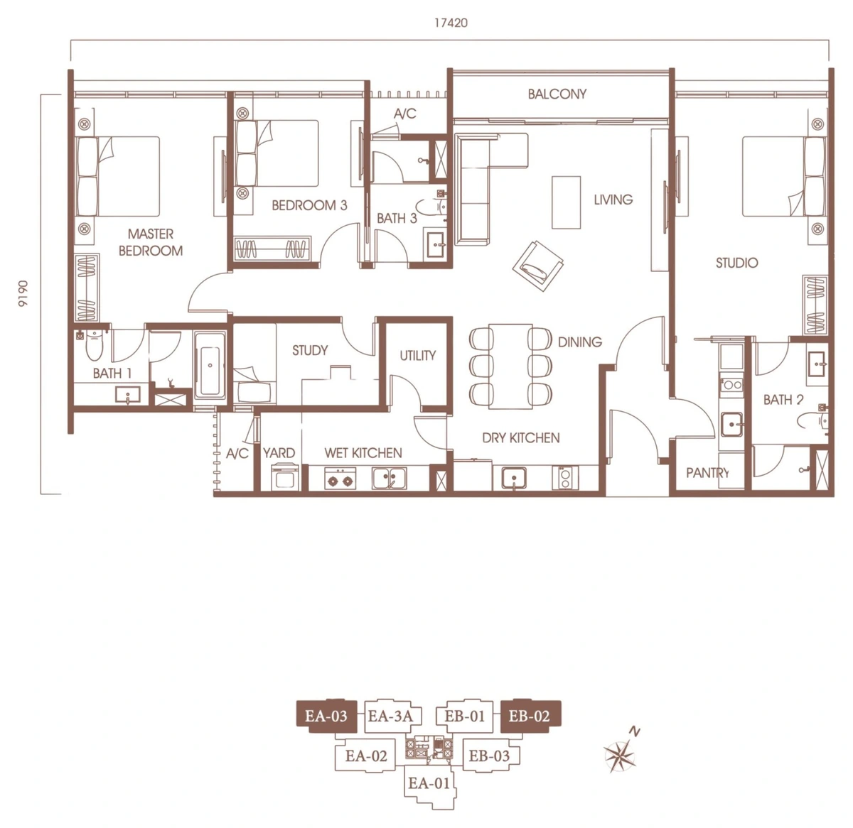 Pavilion Embassy OXFORD (パビリオンエバシー オックスフォードレジデンス) Tower E TYPE B1 間取り図 / Floor plan