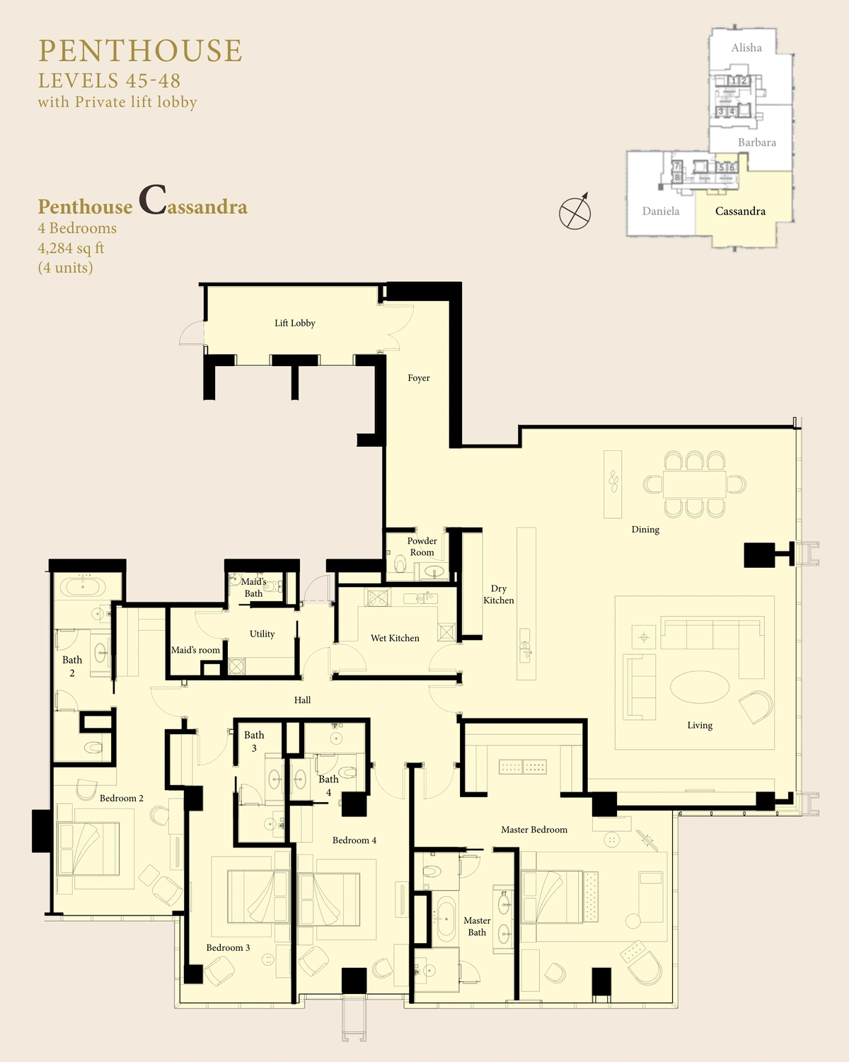 THE RITZ-CARLTON RESIDENCES (ザ・リッツ・カールトン・レジデンス) Penthouse C - Cassandra（45–48階） 間取り図 / Floor plan
