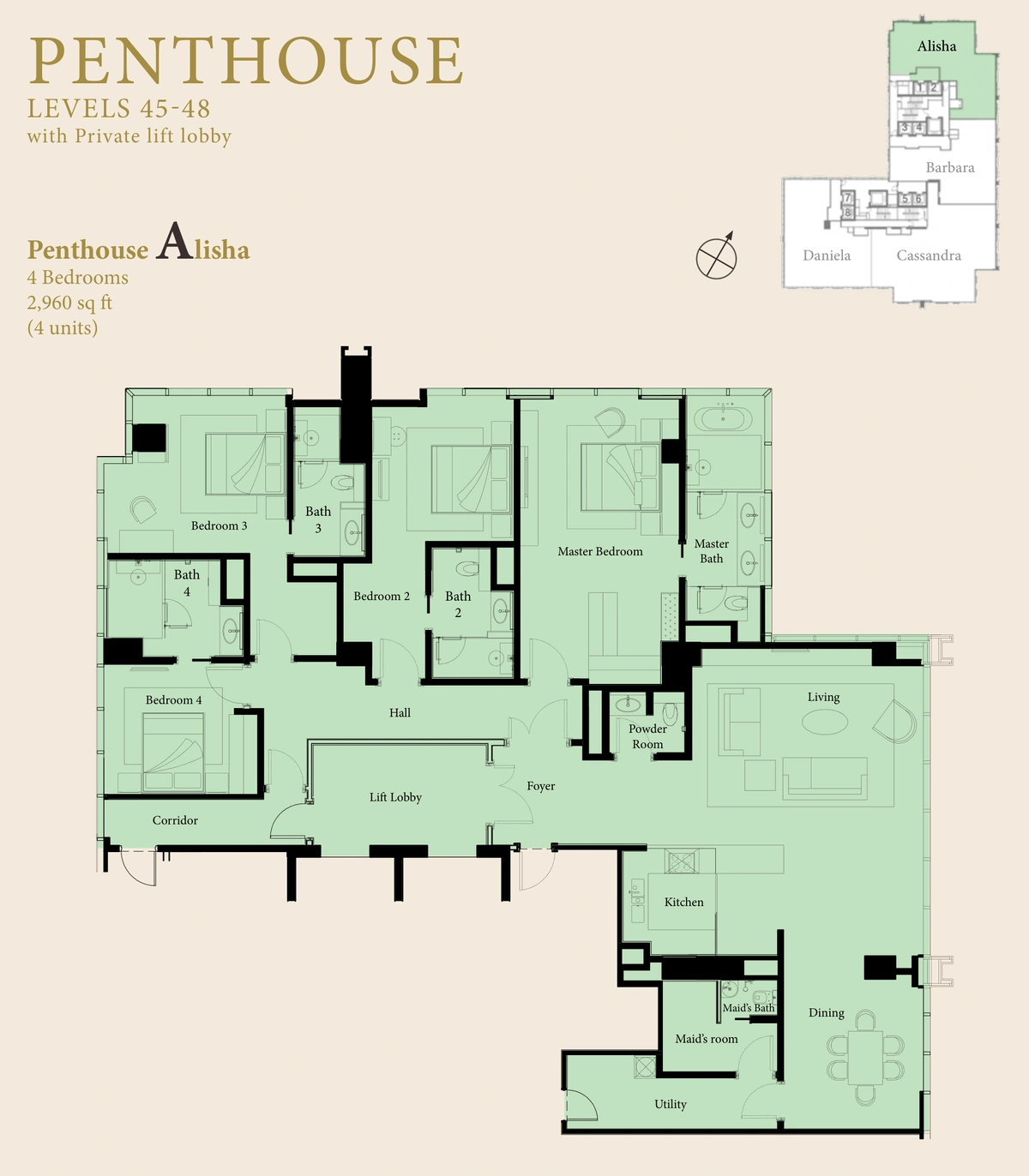 THE RITZ-CARLTON RESIDENCES (ザ・リッツ・カールトン・レジデンス) Penthouse A - Alisha（45–48階） 間取り図 / Floor plan