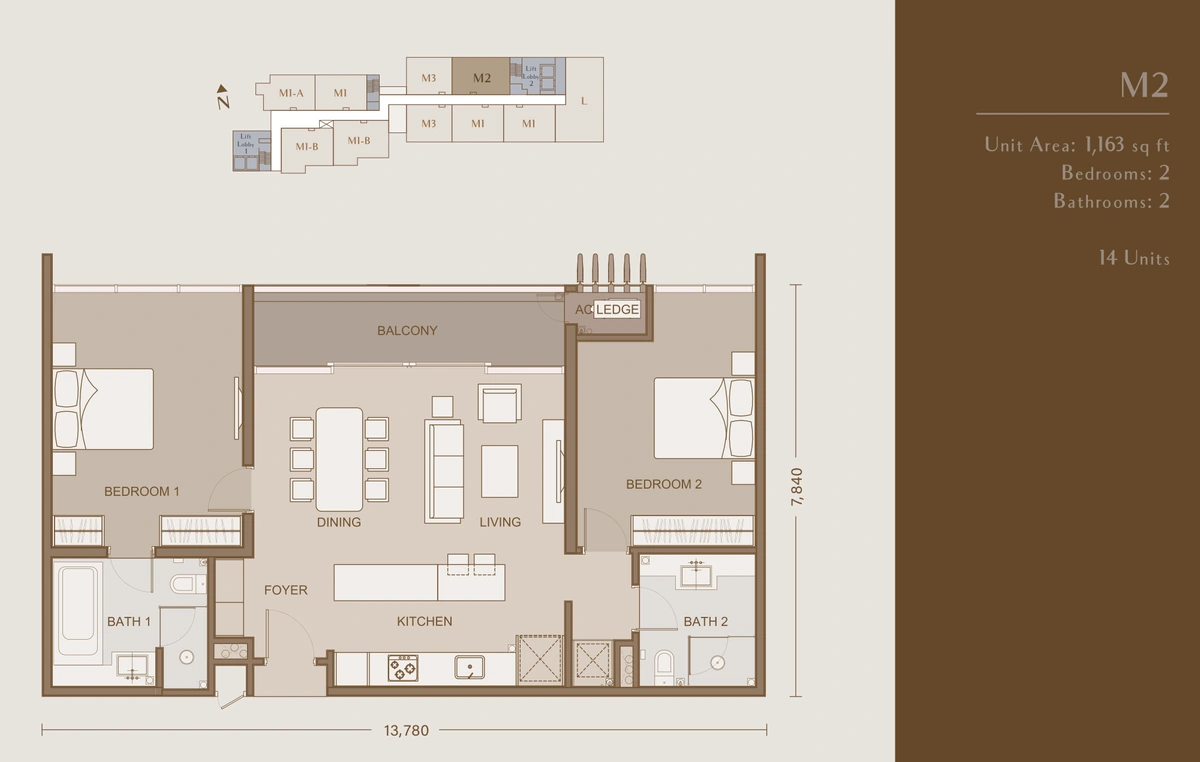【2027年完成予定】One Eleven Menerung (ワン イレブン メネルン) TYPE M2 間取り図 / Floor plan