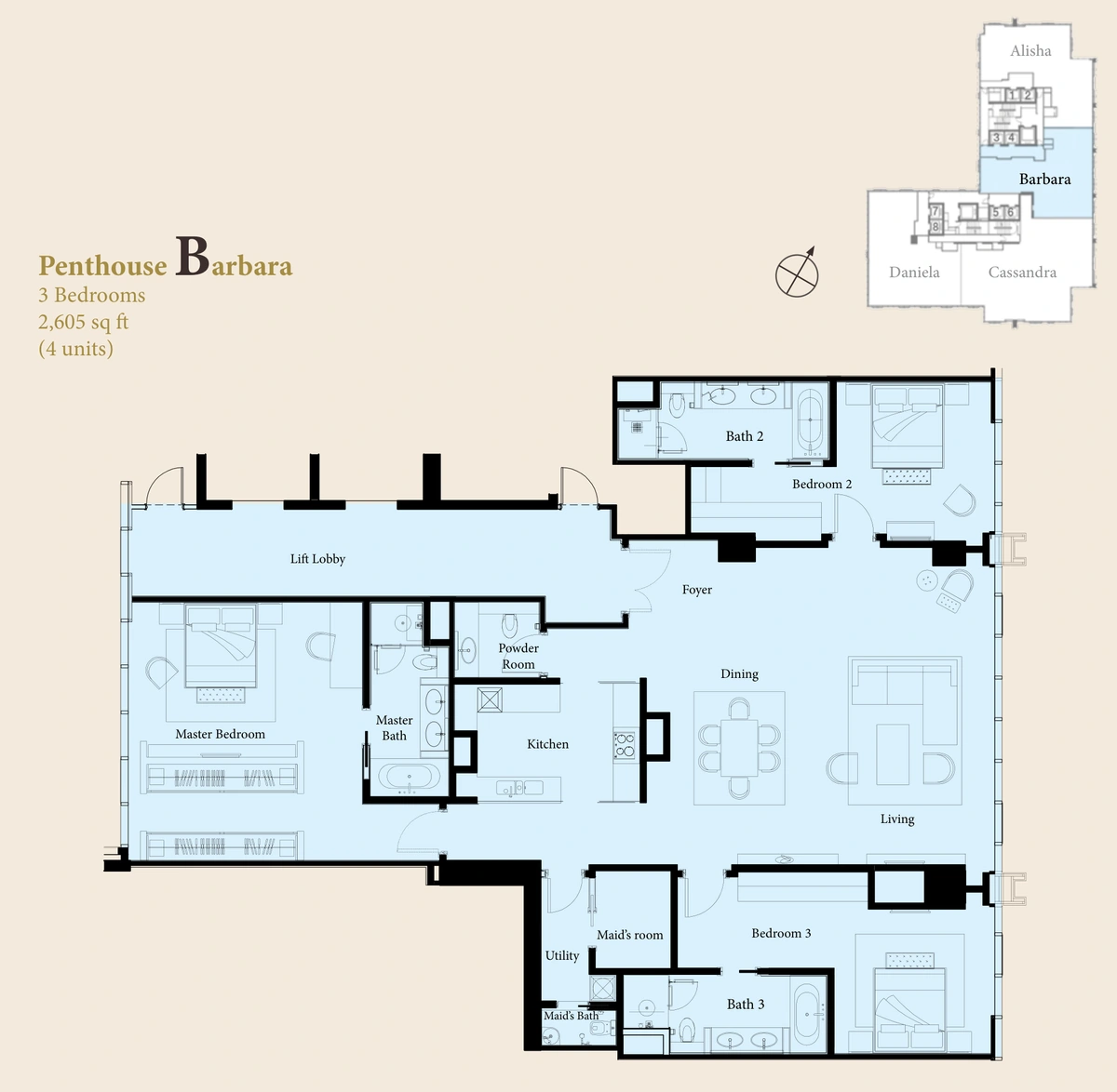 THE RITZ-CARLTON RESIDENCES (ザ・リッツ・カールトン・レジデンス) Penthouse B - Barbara（45–48階） 間取り図 / Floor plan