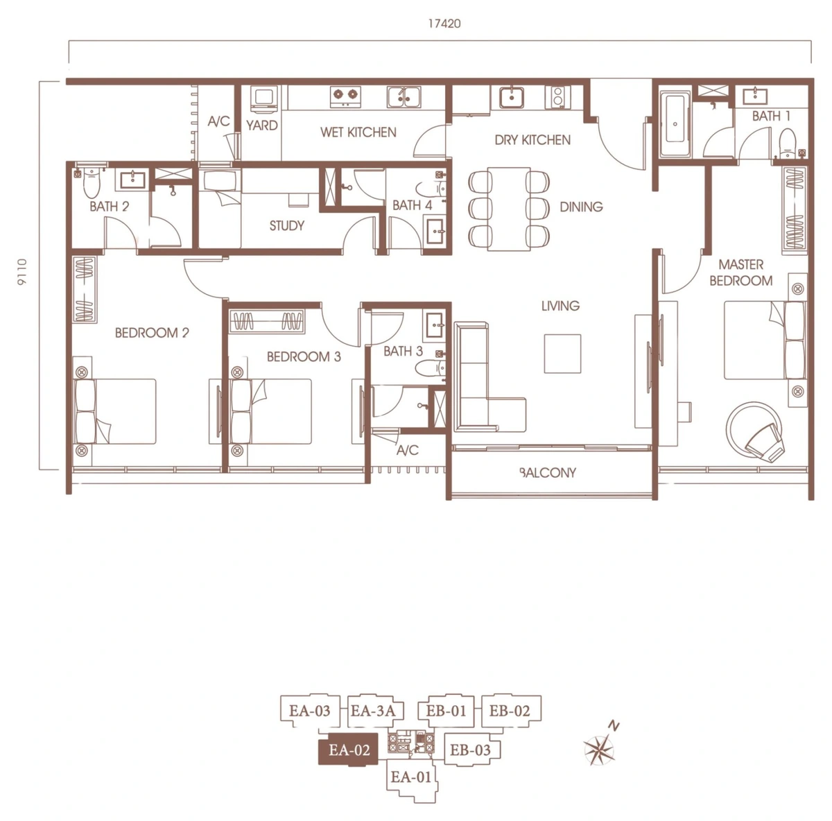 Pavilion Embassy OXFORD (パビリオンエバシー オックスフォードレジデンス) Tower E TYPE B 間取り図 / Floor plan