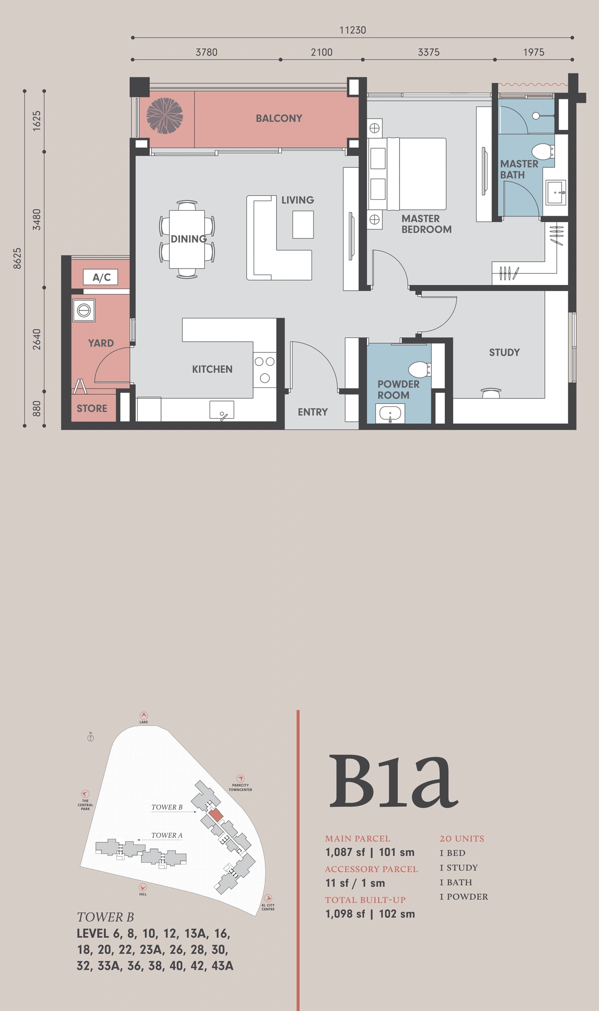 Park Regent @ Desa Parkcity（パークリージェント @ デサパークシティ） B1a 間取り図 / Floor plan