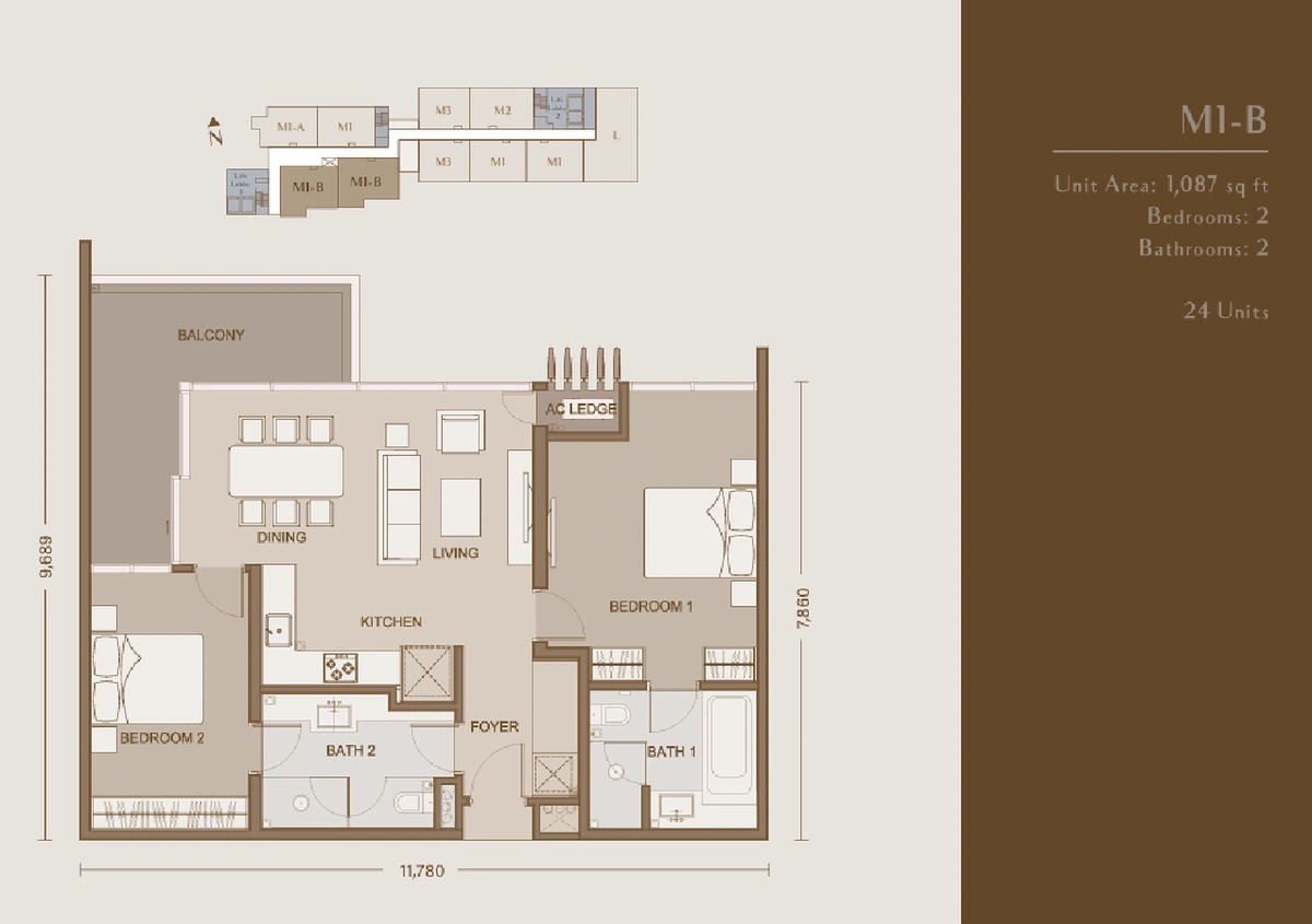 【2027年完成予定】One Eleven Menerung (ワン イレブン メネルン) TYPE M1-B 間取り図 / Floor plan
