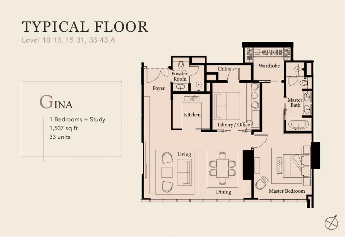 THE RITZ-CARLTON RESIDENCES (ザ・リッツ・カールトン・レジデンス) Type G - Gina 間取り図 / Floor plan