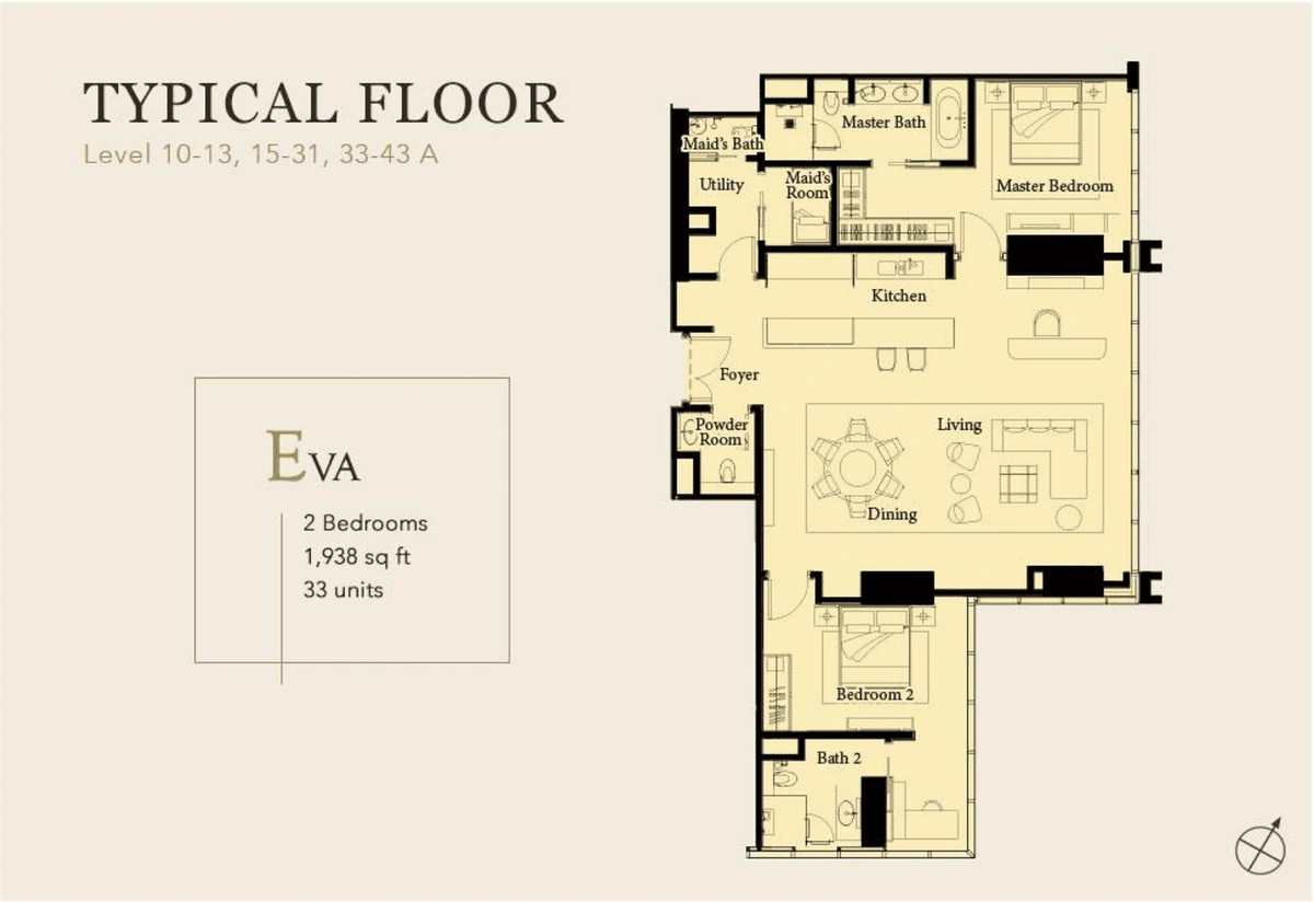 THE RITZ-CARLTON RESIDENCES (ザ・リッツ・カールトン・レジデンス) Type E - Eva 間取り図 / Floor plan