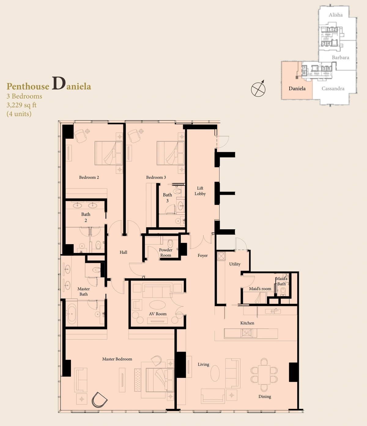 THE RITZ-CARLTON RESIDENCES (ザ・リッツ・カールトン・レジデンス) Penthouse D - Daniela（45–48階） 間取り図 / Floor plan