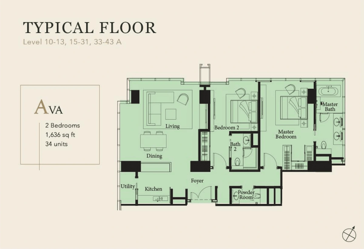 THE RITZ-CARLTON RESIDENCES (ザ・リッツ・カールトン・レジデンス) Type A - Ava 間取り図 / Floor plan