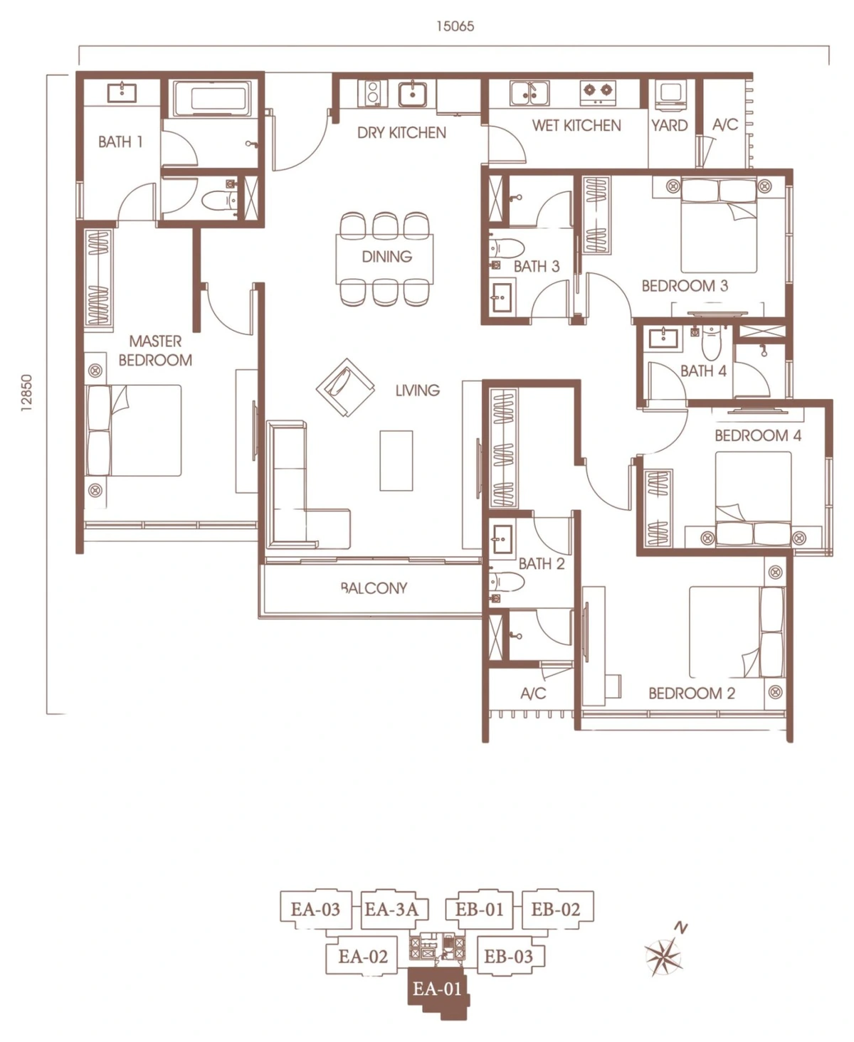 Pavilion Embassy OXFORD (パビリオンエバシー オックスフォードレジデンス) Tower E TYPE C 間取り図 / Floor plan