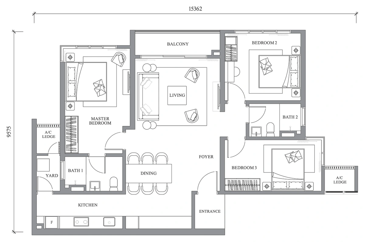 【2026年完成予定】River Park Bangsar South (リバー・パーク・バンサー・サウス) TYPE B 間取り図 / Floor plan