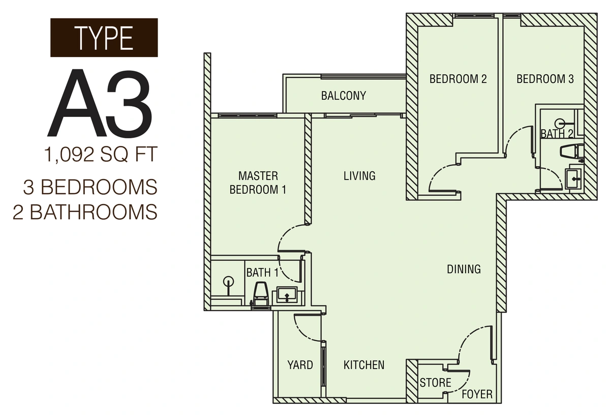 South View (サウス・ビュー) TYPE A3 間取り図 / Floor plan
